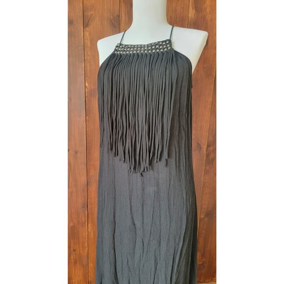 Denim & Supply Ralph Lauren S Black Maxi Dress Fringe Studded Boho Western Chic - Picture 1 of 16